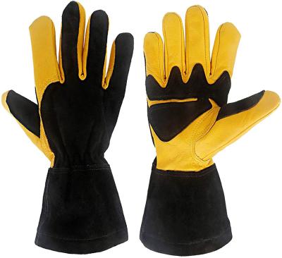 China Welding Swelder Reinforced For Protection Top Grain Cowhide MIG Leather Welding Gloves for sale