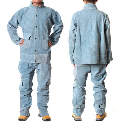 China Blue Welding Leather Supplies Swelder Suit Industrial Welding Suit Fire Shield Clothing for sale