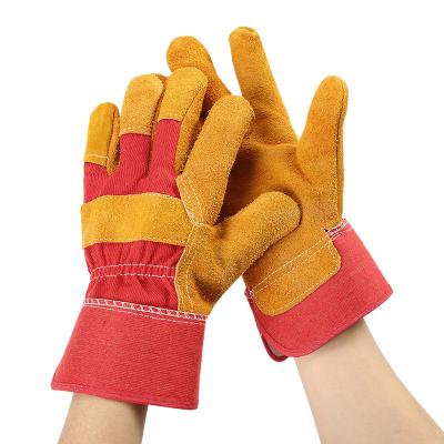 China 10.5inch Swelder Cow Split Glove Unisex Leather Welding Gloves Garden And Red Yellow Working Gloves for sale