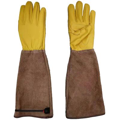 China Garden SWELDER Plam Padded Welding Gloves Quilted Short Yellow Goat Skin Brown Leather Work Gloves for sale