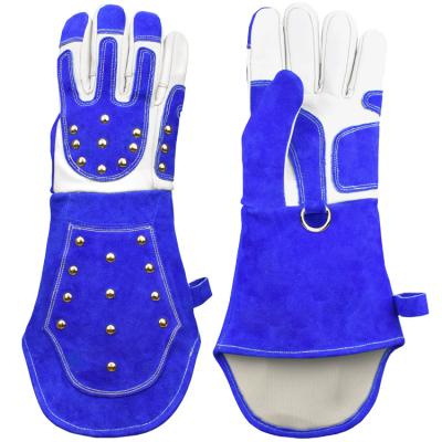 China Swelder Blue Anti-bite Forearm Protection Anti Bite Finger Reinforcment 55Cm Long Manage Gloves For Animal for sale