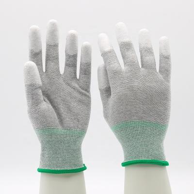 China Swelder 13gauge Anti-Slip Safety Customized Logo Knitted Wrist PU ESD Carbon Fiber Top Fit White Work Gloves for sale