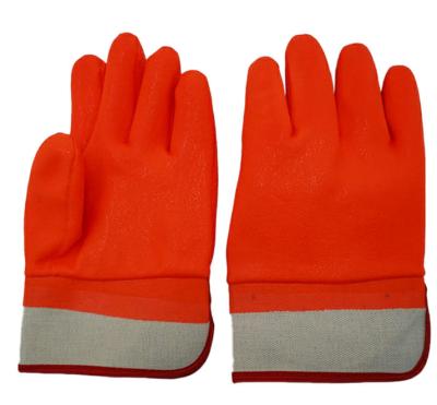 China Swelder Non Slip Fluorescent PVC Coated Working Gloves Rough Sandy Finish Winter Gloves Oil Resistant Big Grip Safety Cuff Gloves for sale