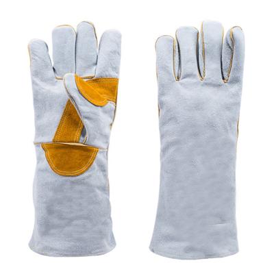 China Extremely Durable Swelder 14INCH Cowhide Welding Split Leather Sweat Welding Gloves Good Absorbent Twill Fabric Safety Work Gloves for sale