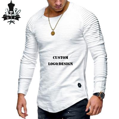 China Wholesale High Quality Anti-wrinkle T-shirt Men's Casual Pleated Long Sleeve White T-shirt Custom for sale