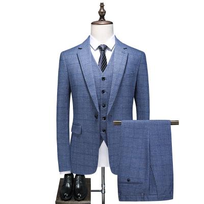 China Anti-Wrinkle Good Quality Plaid Wedding Suits For Men Single Breasted Buttons Men Suits 3 Piece Business Tuxedos for sale