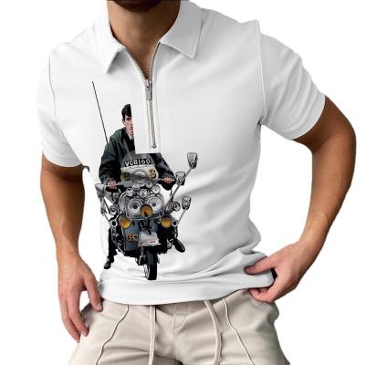 China Anti-Wrinkle 2022 Summer Plus Size Mens Polo Shirts Lapel Zipper Stripe Printing Casual Short Sleeve Men's Polo Shirts T-Shirt for sale