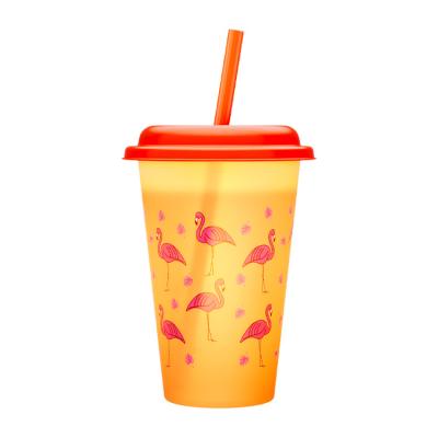 China Customization OEM ODM Kids Cartoon Viable Silk Screen Color Changing PP Plastic Cups With Lids And Straws for sale