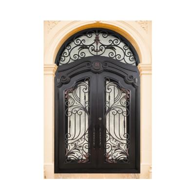 China Custom Professional Manufacturing External Steel Windproof Wrought Iron Door Safety Glass Double Door zu verkaufen