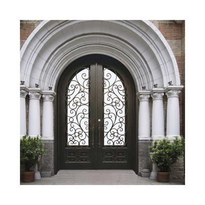 China Front Double Main Entry Storm Wrought Iron Exterior French Patio Door Windproof Wrought Iron Glass Door zu verkaufen