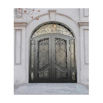 China Double Steel Metal Front Wrought Iron Doors Custom Rustic Exterior Entry Windproof zu verkaufen