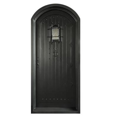 중국 Arched Wrought Iron Door Front Wrought Iron Glass Entry Windproof Single Door 판매용