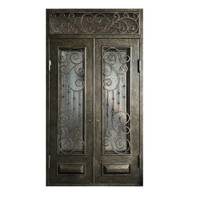 중국 Factory Style Customizable Professional Windproof Wrought Iron Door External Steel Safety Glass Double Door 판매용