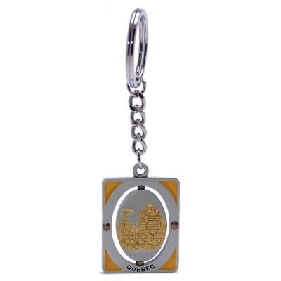 China Printing Quebec Gifts High Quality Promotional Square Shaped Key Chain Canada Gold Spinning Souvenir Engraved Custom Spinning Keychain for sale