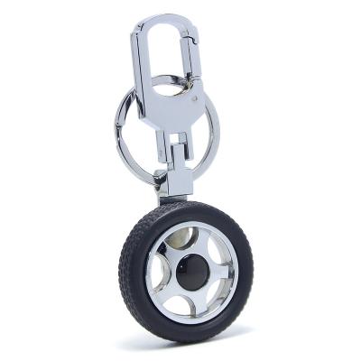 China Creative 3D Sticker Paper Auto Parts Tire Car Wheel Tire Model Gift Ring Holder Carabiner Rotate Metal Rubber Tire Rotating Key Chain for sale