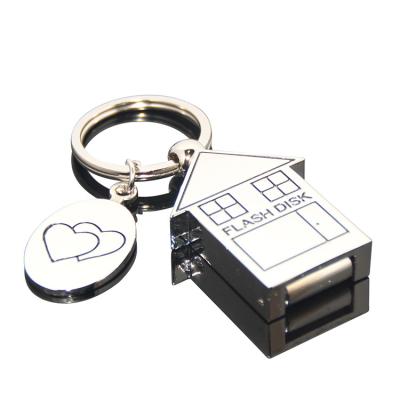 China Ring House Shaped Keyring Metal Zinc Alloy USB Drive Key Chain 51*33*9mm Memory Key Key Flash Holder Promotional Key Chain for sale