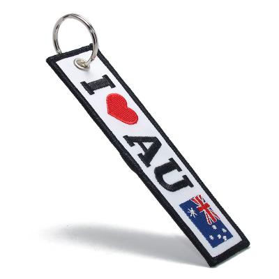 China Embroidery Remove Theft Fabric Label Badges I Love Australia Souvenir Gifts Stitchwork Key Chain Ring Holder Fabric Tag Embroidery Key Ring for sale