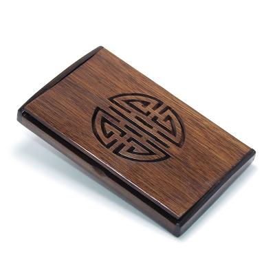 China Retro Vintage Style NATIONAL Arts Wenge Patterns Wooden Red Hollow Out Wood Card Case Personality Wood Business Card Case Desktop Wood for sale