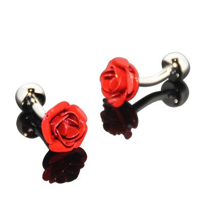 China Red Promotion 3D Rose Shaped Sleeve Shirt Enamel Cufflinks For Party Fashion Alloy Metal Souvenir Wedding Silver Cufflinks for sale