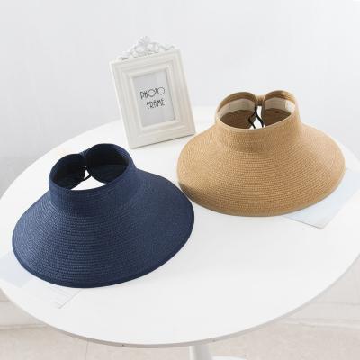 China Popular Straw Hat Striped Felt Hat Sun Visor Sun Protection Straw Beach Foldable Empty Top Hat For Women Wholesale for sale