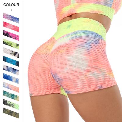 China Breathable Custom Logo Label Plus Size Tie Dyed Fitness Workout Yoga Gym Biker Shorts For Women Butt Women Shorts Crac! crack! for sale