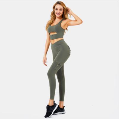 China Breathable Quick Dry Sexy Professional Morning Running Gym Suit For Women With Pocket Yoga Suit Women Yoga Sets for sale