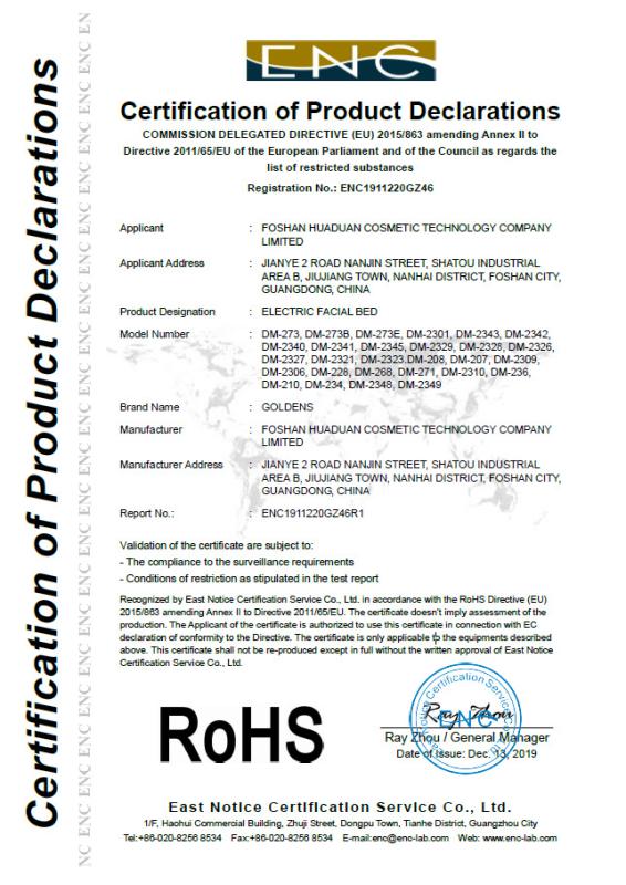 RoHS - Foshan Huaduan Cosmetic Technology Company Limited