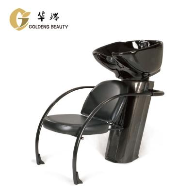 China Modern Stylish Comfortable Backwash Hair Shampoo Chair With Metal Armrests Configuration for sale