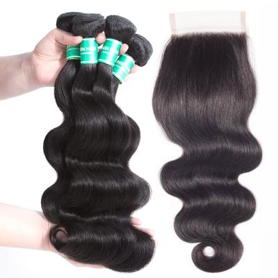 China TRIO LUXURY Virgin Hair Weave 3 Bundles With 4*4 Lace Closure Soft Unprocessed Virgin Hair for sale