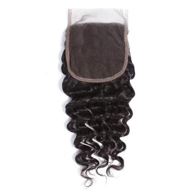 China Deep Wave Trio 130% 4X4 Density 4X4 Lace Closure Cuticle Aligned Mink Brazilian Deep Wave Human Hair Closure for sale