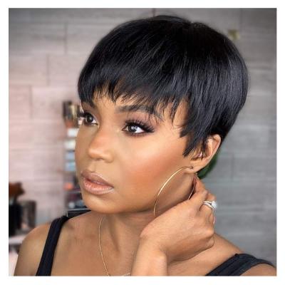 China Short Silky Straight Pixie Cut Human Hair Wigs, Short Bob Wigs for Colored Women, Cheap Machine Made Natural Color Glueless Wigs Wave Hair for sale