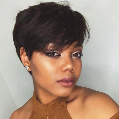 China Wholesale Short Silky Straight Wave Hair Wigs, Pixie Cut Wigs For Black Women, Cheap Machine Made Natural Color Glueless Wigs Hair for sale