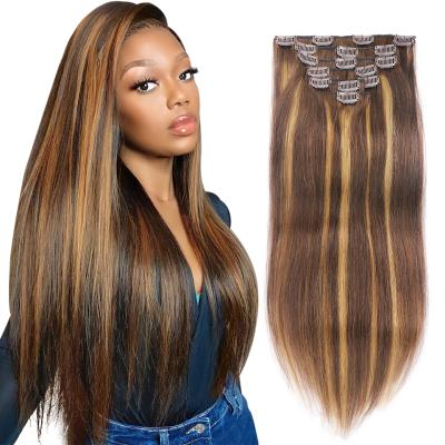 China Wholesale Top Natural Remy Blonde Brown Silky Straight Wave 100% Hair Clip In Hair Extensions For White Women for sale