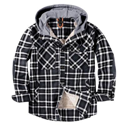 China Factory Fast Ship Men's Casual Jacket Hoodies Cotton Plaid Fleece Lining Men Winter Breathable Shirts for sale