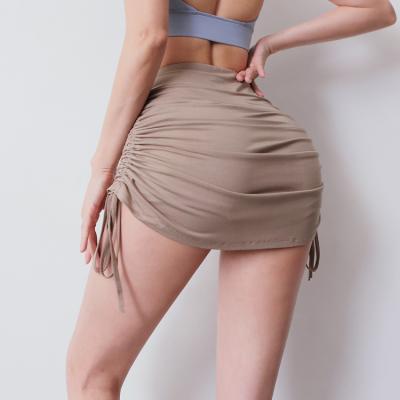 China Side Anti-Static Drawstring Yarn Fashion Good Quality Sports Elastic Shorts Edge High Waist Quick Dry Running Fitness Thin Tennis Skorts for sale