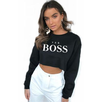 China Anti-Wrinkle Cotton Cropped Sweatshirts Ladies Custom Logo Crewneck Sweatshirt for sale