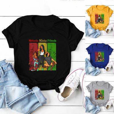 China Anti-Wrinkle New Arrivals Woman Black Queen Melanin Graphic Tees Print Female African Melanin Female T-shirt for sale