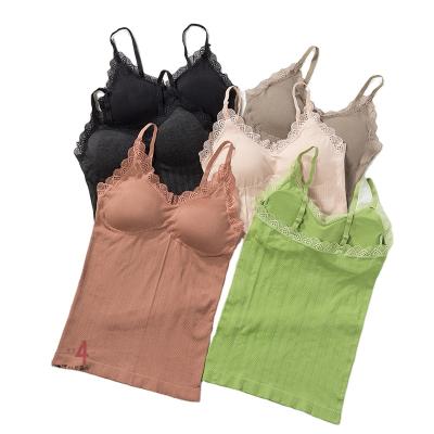 China QUICK DRY Seamless Rib Lace Strap V-neck Upper Back Women Invest Long Adjustable Shoulder Strap Thermal Camisole for sale