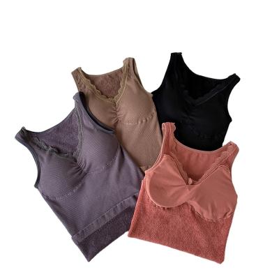 China Autumn new QUICK DRY winter style add velvet to add thick woolen ring warm vest inside bottom condole belt top padded camisole for sale