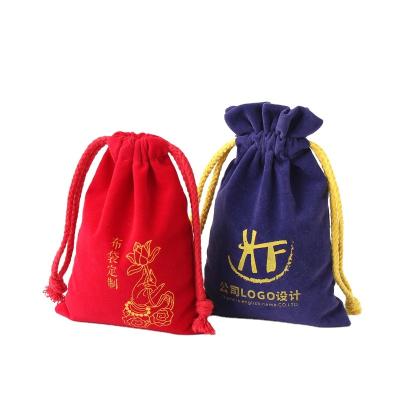 China High Quality Velvet Fabric Small Jewelry Pouches Drawstring Storage Packaging Bag With Custom Printed Logo for sale