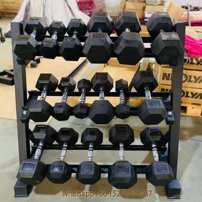 China Rubber Covered Dumbbell Cast Iron Fitness Equipment Round Head / Rubber Hex Dumbbell for sale