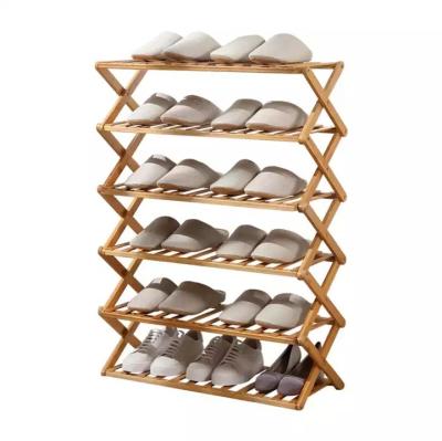 China (Size) 2 Rows Custom Portable Cheap Modern Wholesale Adjustable 6 Row Bamboo Wooden Shoe Rack Foldable for sale