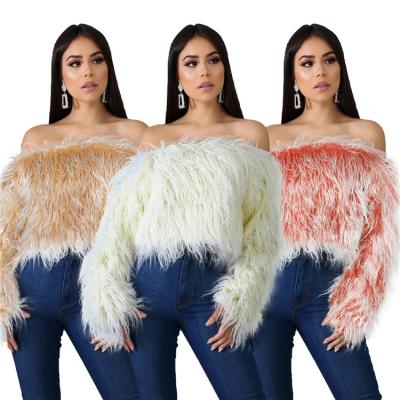 China Hotsale Women Breathable Fur Jacket Women Off Shoulder Main Top Outerwear 2020 New Arrival for sale