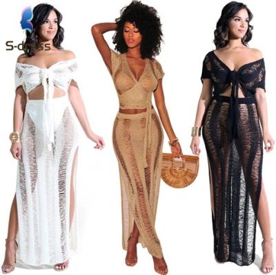 China S12452 2020 ladies crop top and skirt women crochet beach clothing 2 piece set wear S-XL for sale