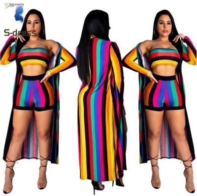 China Wholesale New Arrivals Prom Fashion Summer *S-86970561 2020 Breathable Plus Size Striped Print 3 Piece Dress Set For Fat Women for sale