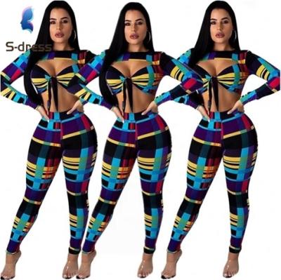 China New Arrivals Sexy Contrast Color *S-86960615 2020 Anti-Static Latest Women Wholesale Fashion Printed Upper Neckline And Pants Two Piece Set New for sale