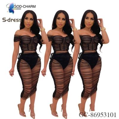 China *S Anti-static--2020 New God-charm African Clothing 86953101 wholesale sexy eyelet transparent mesh dress off-shoulder for night club wear for sale