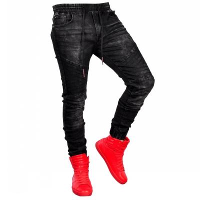 China New Breathable Ripped Jeans For Men Slim Biker Zipper Denim Skinny Fringed Pants Distressed Black Ripped Pants Jeans Man Y11268 for sale