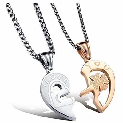 China Two Couple Romantic Tone Couple Lover His And Her Master Matching Heart Puzzle Stainless Steel Broken Heart Necklace For Couples for sale