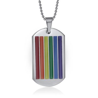 China TRENDY Colorful Classic Stainless Steel Fashion Enamel Pride Dog Tag Shape Gay Lesbian Lgbt Necklace for sale